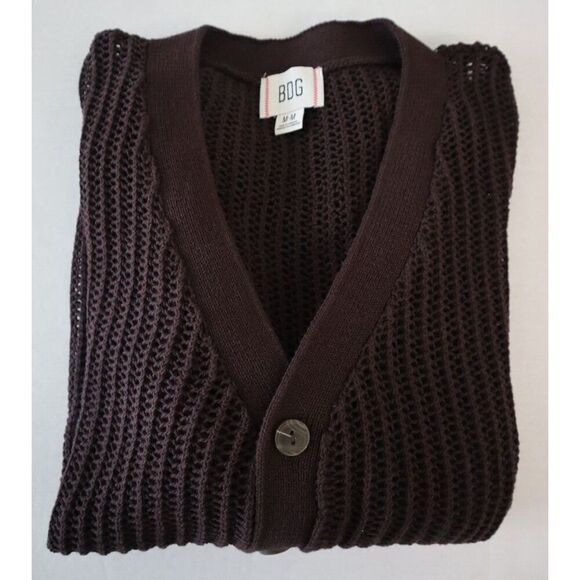 BDG x Urban Outfitters OB1846492 Men Sz S Brown Open Knit Beach Cardigan Sweater - Picture 5 of 7